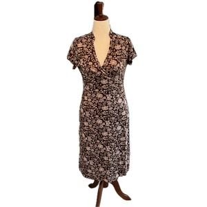 Banana Republic Silk Cotton Wrap Dress M Brown Floral Whimsygoth Cottagecore